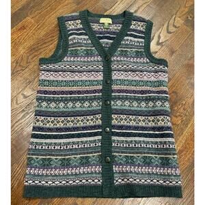 Vintage L.L. Bean Striped Wool Knit Grandpa Cardigan Sweater Size M Made in USA